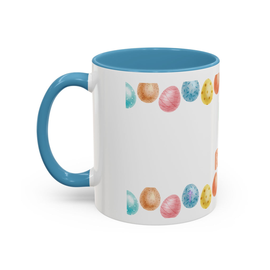 He Is Risen! Easter Accent Coffee Mug – Colorful Pastel Egg Border (11/15oz)