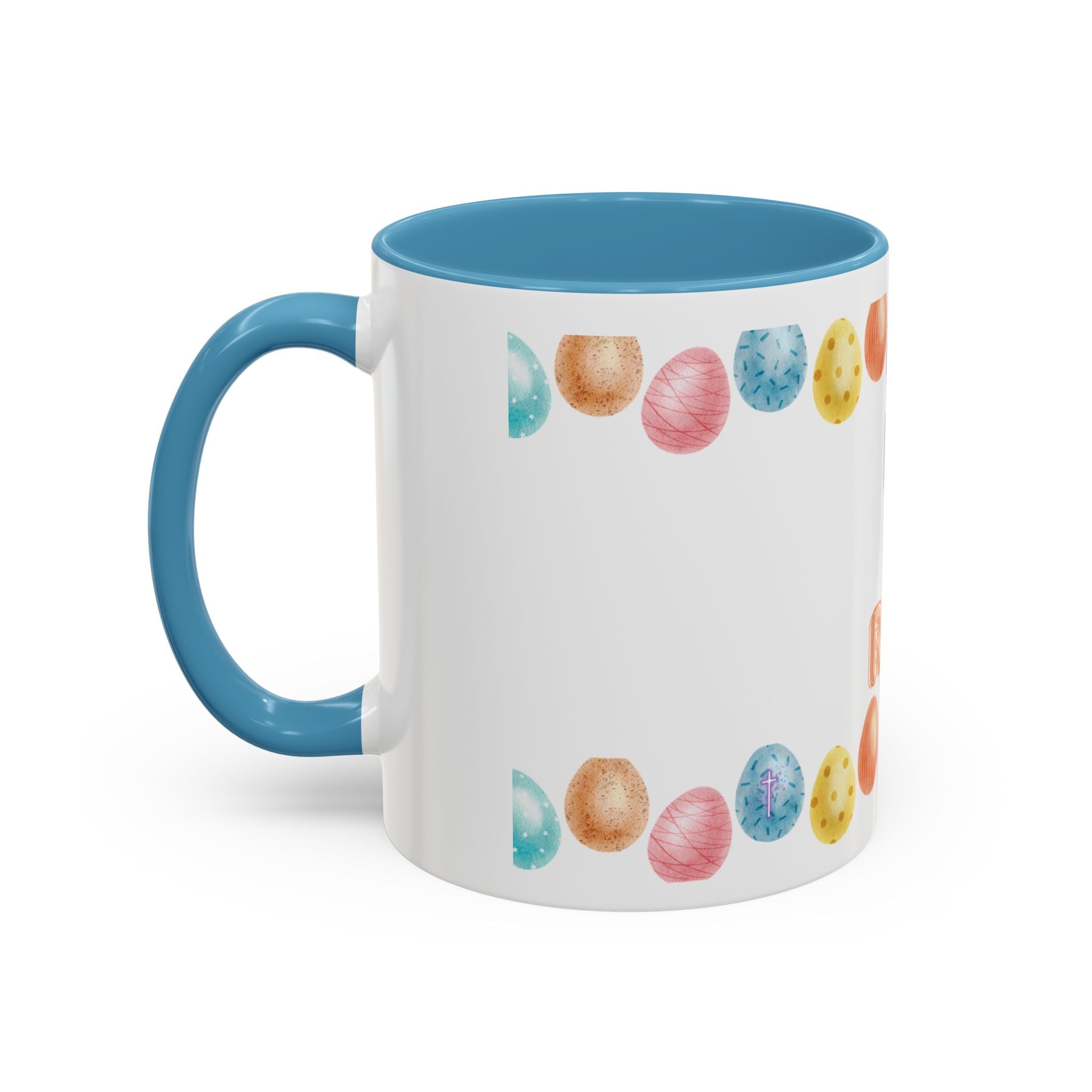 He Is Risen! Easter Accent Coffee Mug – Colorful Pastel Egg Border (11/15oz)