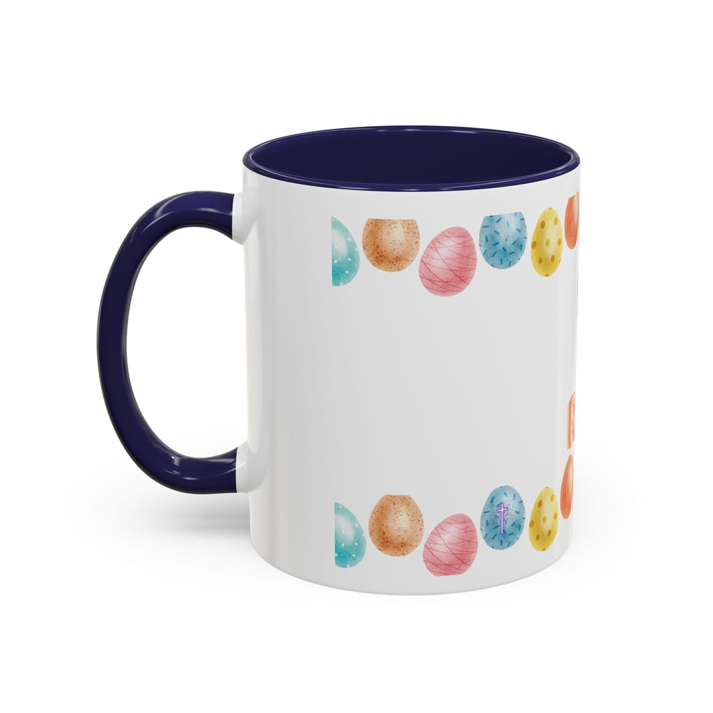 He Is Risen! Easter Accent Coffee Mug – Colorful Pastel Egg Border (11/15oz)