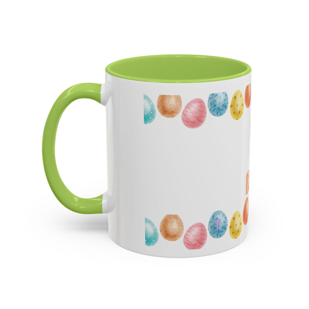 He Is Risen! Easter Accent Coffee Mug – Colorful Pastel Egg Border (11/15oz)