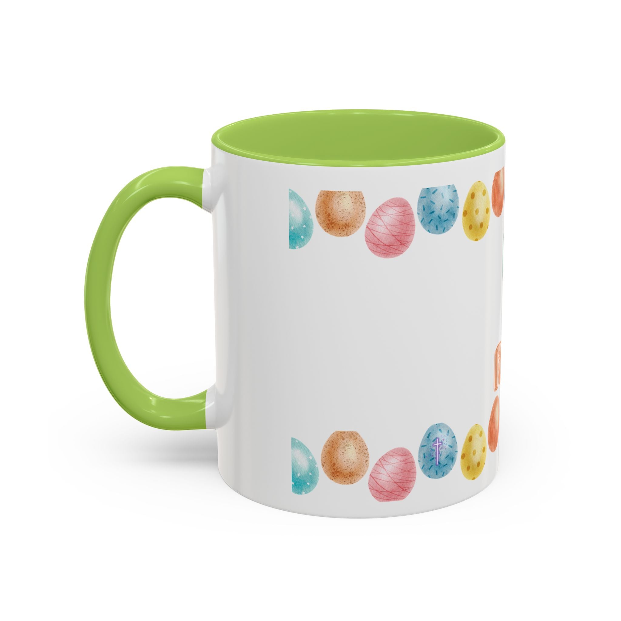 He Is Risen! Easter Accent Coffee Mug – Colorful Pastel Egg Border (11/15oz)