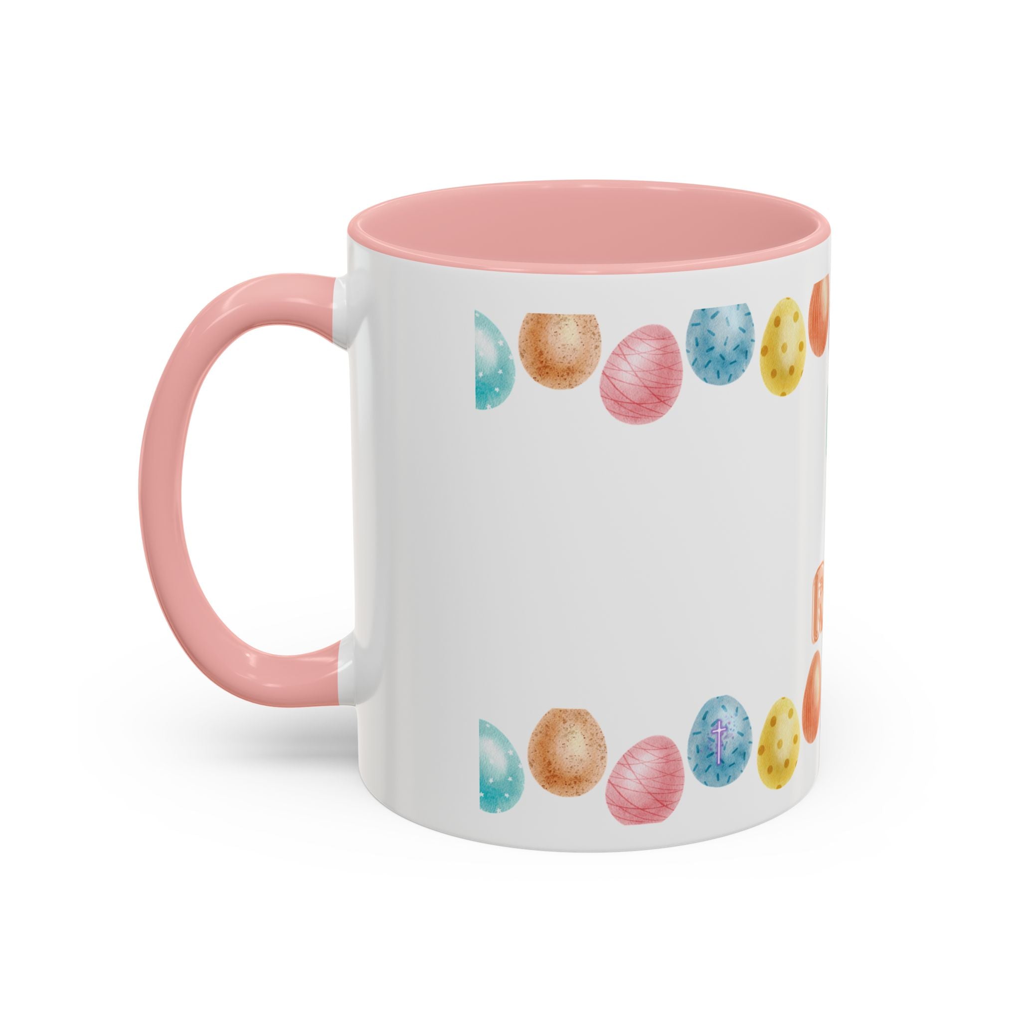 He Is Risen! Easter Accent Coffee Mug – Colorful Pastel Egg Border (11/15oz)