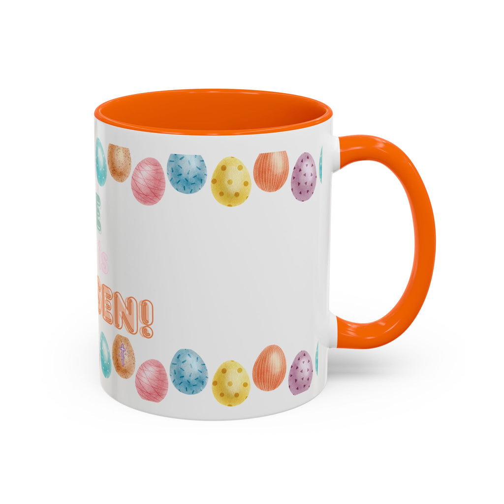 He Is Risen! Easter Accent Coffee Mug – Colorful Pastel Egg Border (11/15oz)
