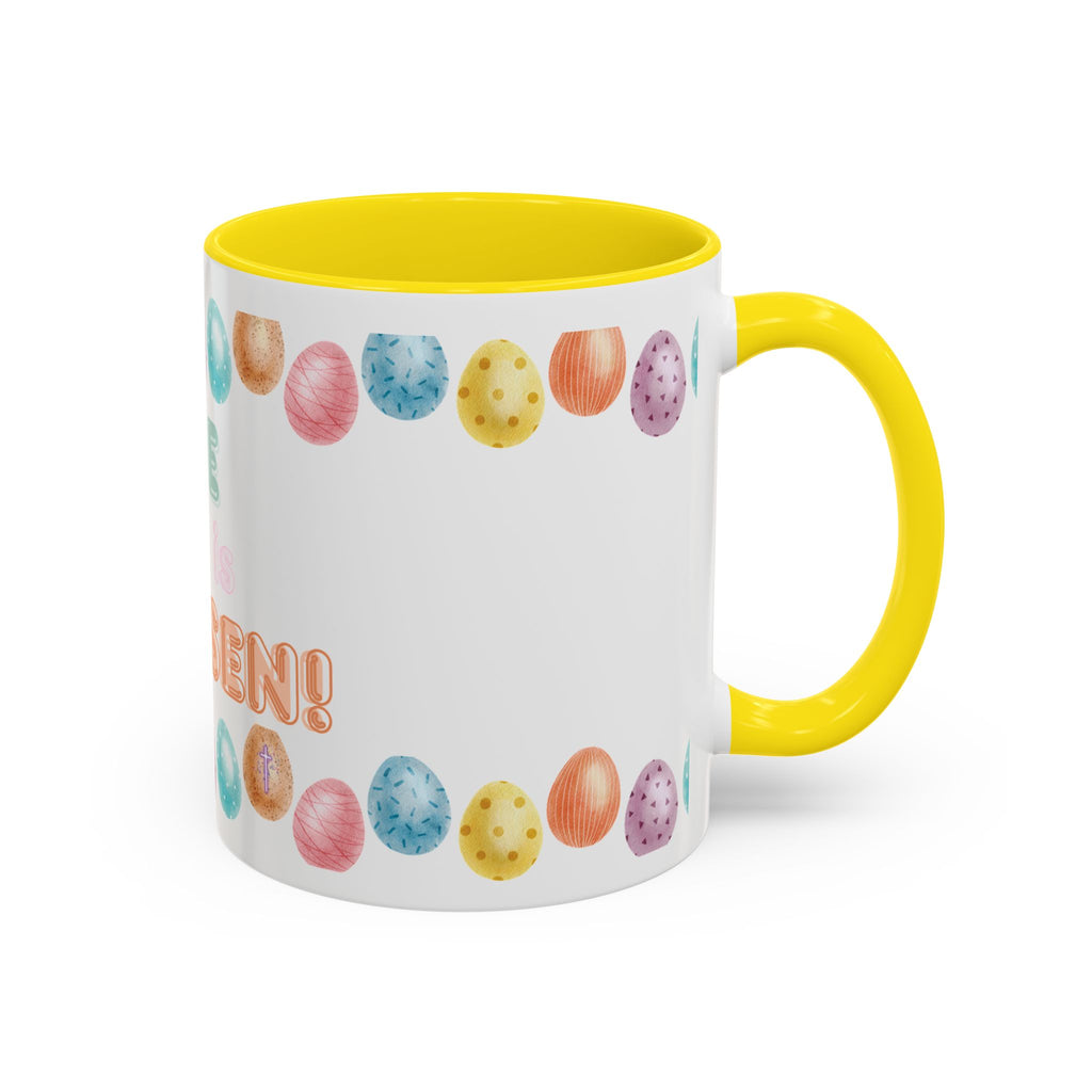 He Is Risen! Easter Accent Coffee Mug – Colorful Pastel Egg Border (11/15oz)