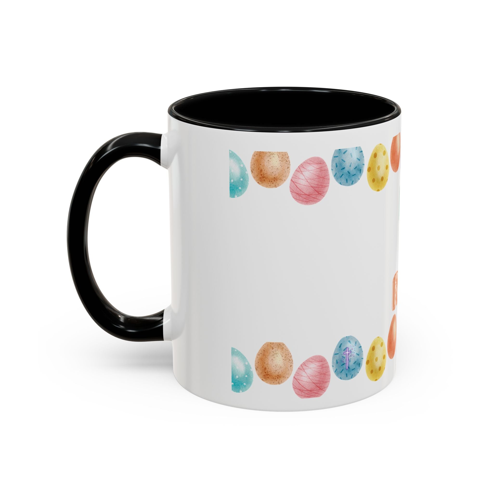 He Is Risen! Easter Accent Coffee Mug – Colorful Pastel Egg Border (11/15oz)