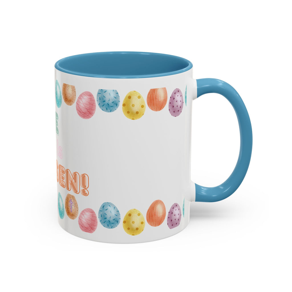 He Is Risen! Easter Accent Coffee Mug – Colorful Pastel Egg Border (11/15oz)
