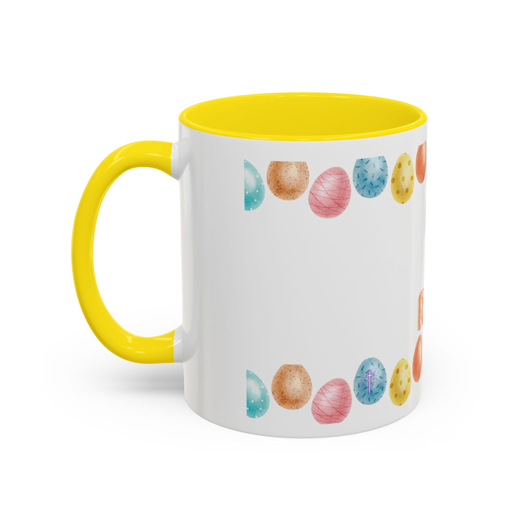 He Is Risen! Easter Accent Coffee Mug – Colorful Pastel Egg Border (11/15oz)