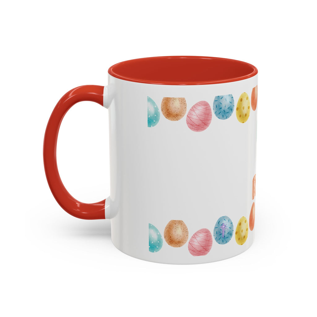 He Is Risen! Easter Accent Coffee Mug – Colorful Pastel Egg Border (11/15oz)