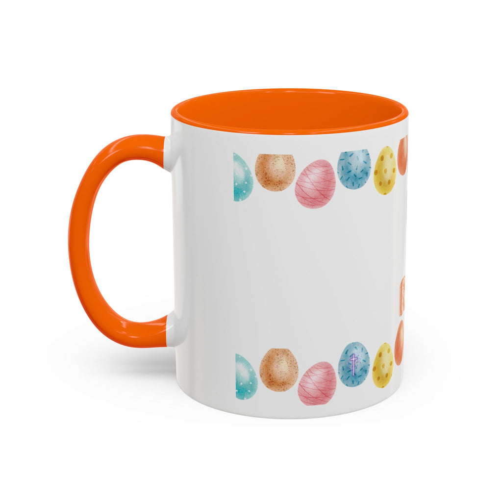 He Is Risen! Easter Accent Coffee Mug – Colorful Pastel Egg Border (11/15oz)